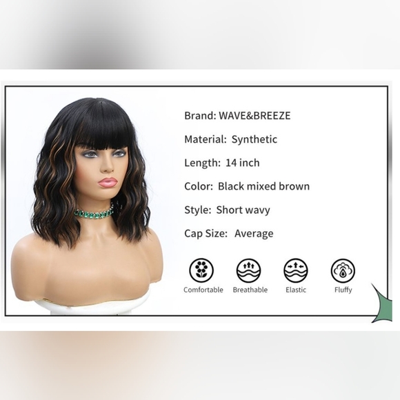 NWT Black and Brown Wavy Hair Wig 14" - Picture 8 of 14